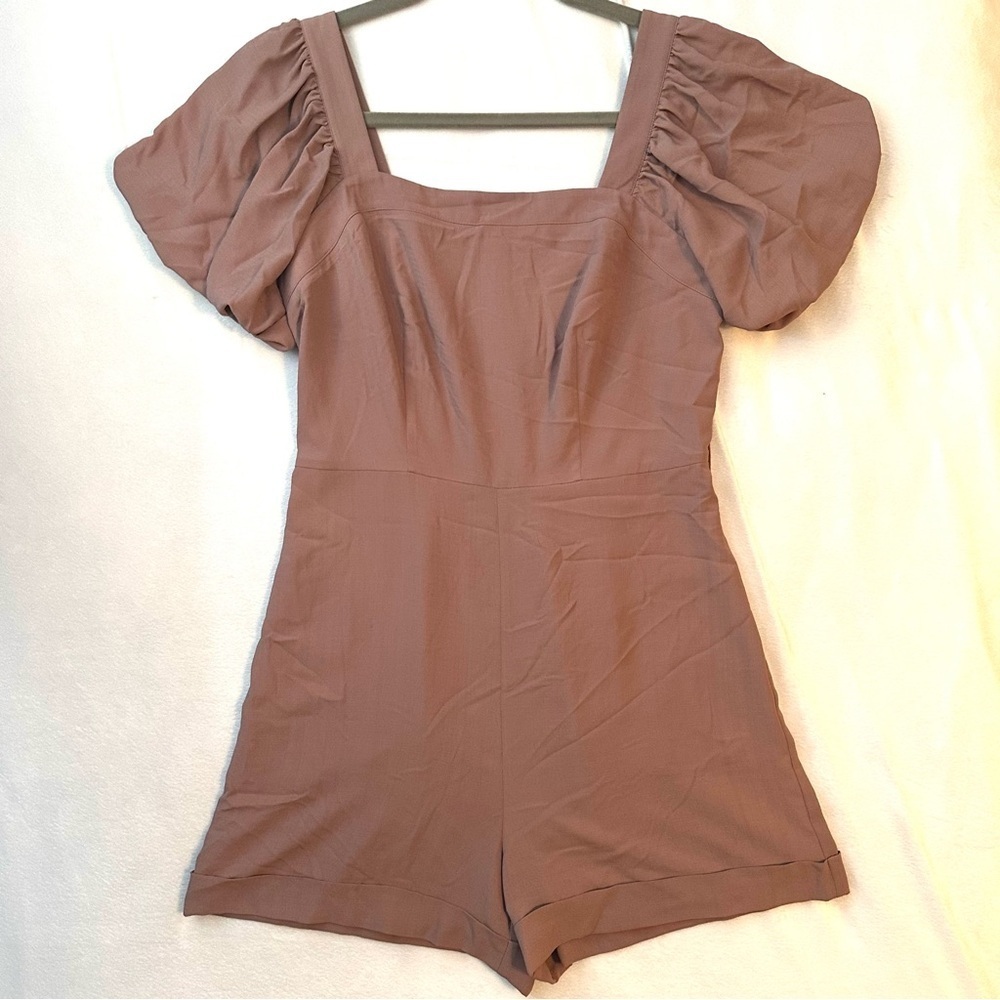 Gibson Latimer Dillards Shorts Romper S Mocha Brown Bubble Sleeve NWT
